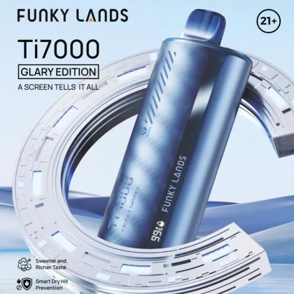 FUNKY LANDS Ti7000 “Glary Edition” Disposable Device – 7000 Puffs - Raspberry Cloudd