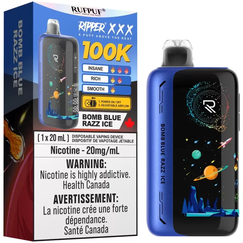 RUFPUF RIPPER XXX 100K Disposable Vape – Bomb Blue Razz Ice