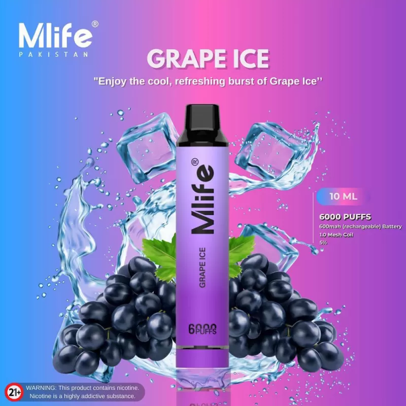 Mlife Disposable Vape- Grape Ice 50mg 6000 Puffs