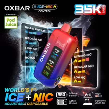 Oxbar Ice-Nic Control Pod Juice Disposable Vape 35000 Puffs 14mL 50mg - Fruity Pebz, Milk Berry Crunch