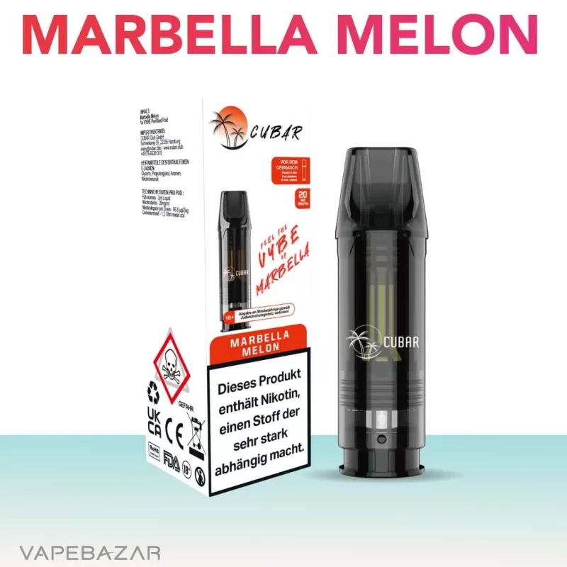 Cubar Club Pods – MARBELLA MELON - Cubar Club / Nikotin / Glycerin / Nikotin-Benzoat / Aromen / Propylenglykol / 20mg/ml / ca. 600 - Image 2