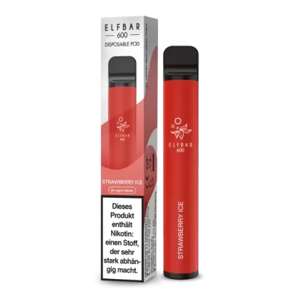 ELF BAR 600 – Strawberry Ice – Nikotinfrei - Erdbeere / Ice / Elf Bar / Nikotinfrei / 550 mAh / Propylenglykol / pflanzliches Glycerin / Aromastoffe / Nikotin / ca. 600