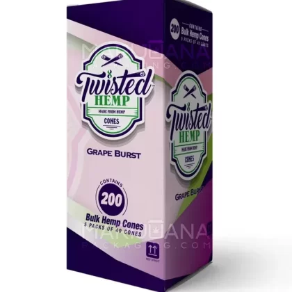 TWISTED HEMP | King Size Bulk Hemp Pre-Rolled Cones | 109mm – Grape Burst – 200 Count
