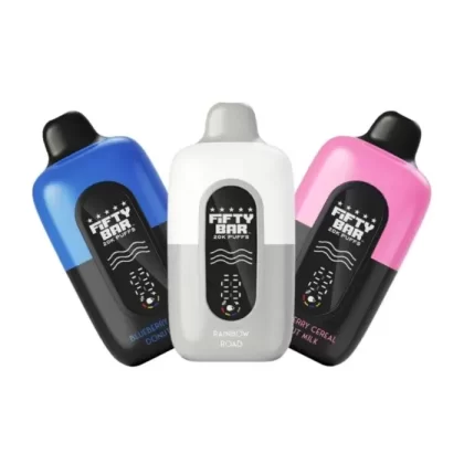 Fifty Bar V2 20000 Puff Vape - Pack Count#Single Pack>Single~Flavor#Black Series - Blueberry Cereal Donut Milk>Black Series - Cinnamon Funnel Cake>Black Series - Gold Tobacco>Black Series -