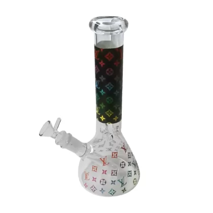 Waterpipe – Clear Glass – With Rainbow Louis Vuitton Print – H25cm - Vapeys Co Nz