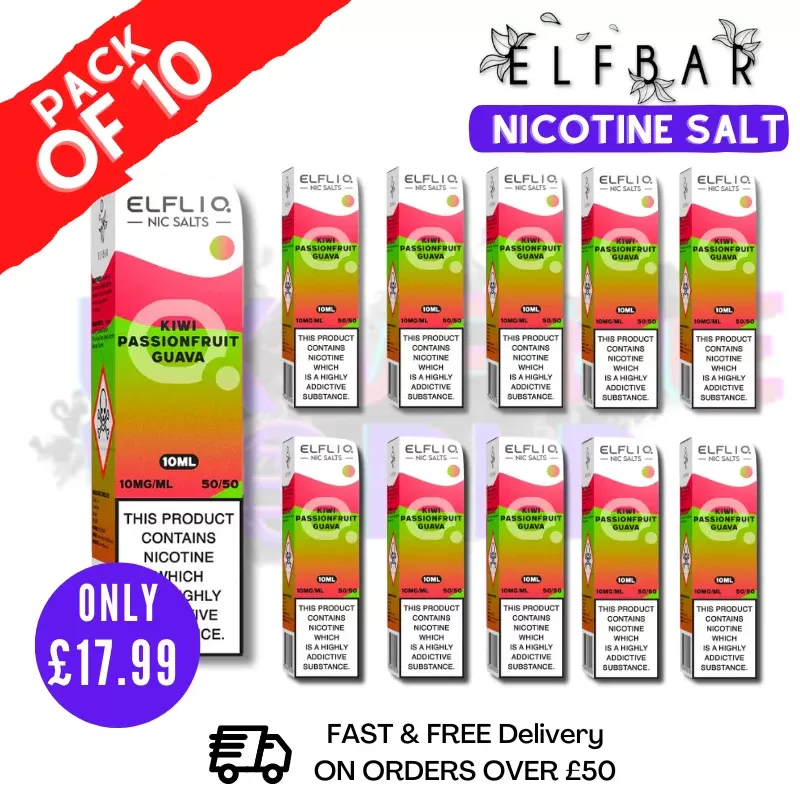 Kiwi Passion Fruit Guava ElfLiq Nic Salt BOX OF 10 – ONLY £17.99