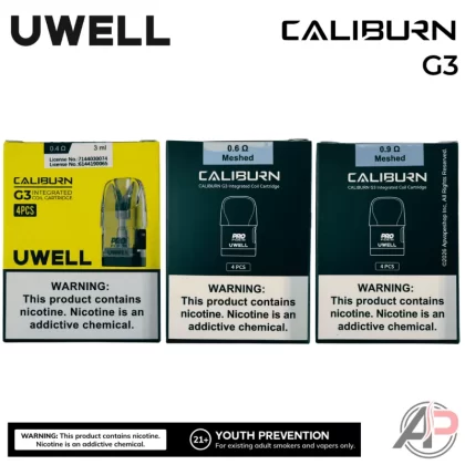 Uwell Caliburn G3 Replacement Pods 4 Pack - G3 Meshed 0.4Ω (3mL) - 4pk, G3 Meshed 0.6Ω (2.5mL) - 4pk