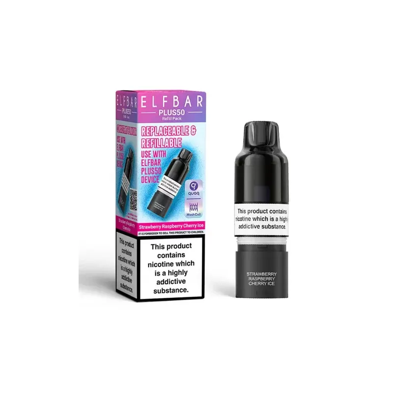 ELF BAR Plus 50 Refill Pack Strawberry Raspberry Cherry Ice - Strength#20mg