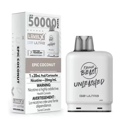 Flavour Beast Level X G2 Ultra Pod – 50k Puffs – Epic Coconut - Eliquidsupply