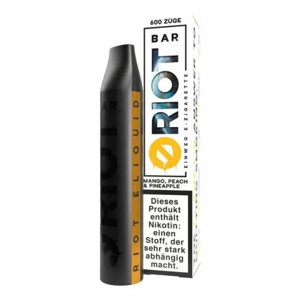 RIOT BAR – Mango Peach Pineapple - Riot Bar / Pfirsich / Mango / Ananas / Nikotinsalicylat / Propylenglykol / Aromastoffe / Glycerin / 20mg/ml / 500 mAh / ca. 600
