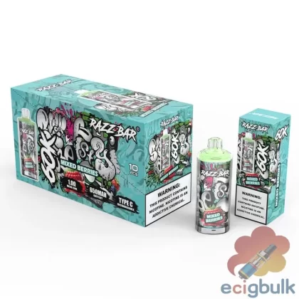 Razz Bar 60000 Disposable Vape: 60K Puffs, 16 Flavors, Rechargeable Device