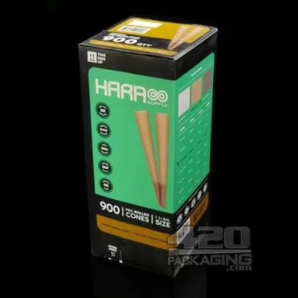 Hara 1 1-4 Size Natural Brown Pre Rolled Paper Cones 900/Box