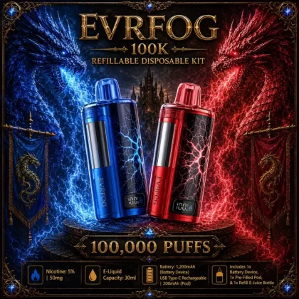 EVRFOG 100K Refillable Disposable KIT - Strawberry B-POP (Texas Compliant)