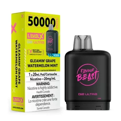 Flavour Beast Level X G2 Ultra Pod – 50k Puffs – Gleamin’ Grape Watermelon Mint - Eliquidsupply