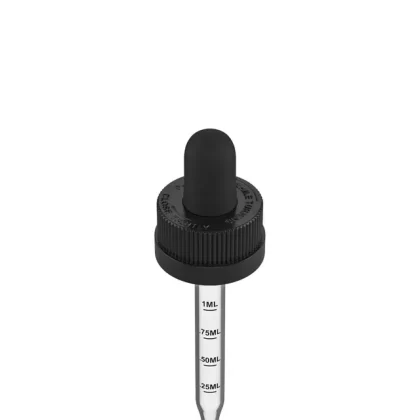 Child Resistant | Black Graduated Ribbed Glass Dropper Cap | 1oz – 1mL – 360 Count