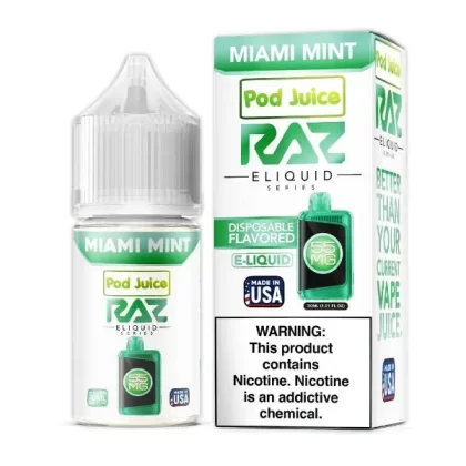 Pod Juice X RAZ Salts | Miami Mint - Nicotine#20mg>35mg>55mg