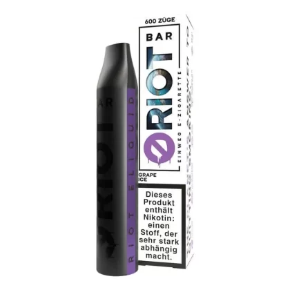 RIOT BAR – Grape Ice - Riot Bar / Traube / Ice / Aromastoffe / Glycerin / Nikotinsalicylat / Propylenglykol / 20mg/ml / 500 mAh / ca. 600