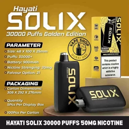 Hayati Solix 30000 Puffs 50MG Nicotine Disposable Vape In Dubai - Blueberry Raspberry, Cherry Cola
