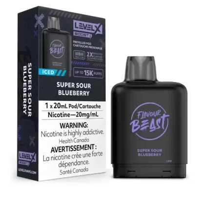 Level X Flavour Beast BOOST Pod 20mL – Super Sour Blueberry Iced – 25K Puffs