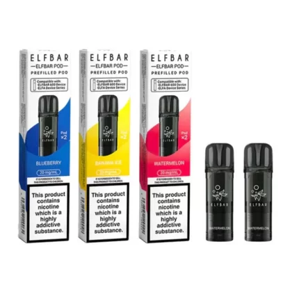 Elf Bar 600 Prefilled Pod - Flavour#Blueberry Sour Raspberry>Blue Razz Lemonade>Strawberry Raspberry Cherry Ice>Watermelon>Kiwi Passionfruit Guava>Blueberry>Cherry Ice>Banana Ice>Apple Peach (2ADBCA)