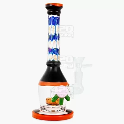 Straight Neck Dot Stack Showerhead Perc Painted Glass Water Pipe w/ Thick Base | 8.5in Tall – 14mm Bowl – Assorted