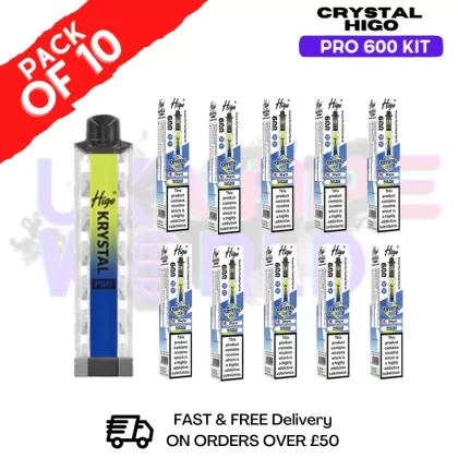 Blue Razz Lemonade HIGO Crystal Pro 600 Puff Kits Box Of 10