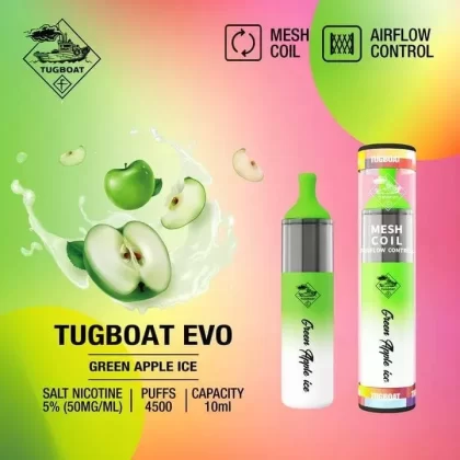 Disposable Vape Uae Tugboat Green Apple Ice 4500 Puffs