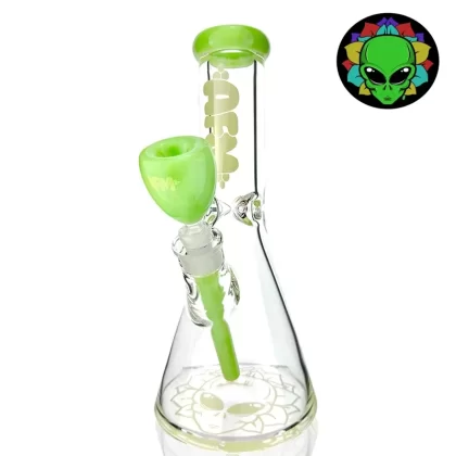AFM Glass T587 Beaker Bong – 12in - Color#Green>White>Blue>Black>Purple>Pink