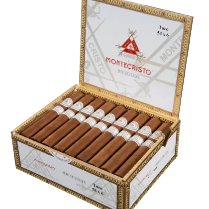 Montecristo White - Product#Churchill (7.0" x 54)>Especial No. 1 (6.625" x 44)>Especial No. 3 (5.5" x 44)>No. 2 (Belicoso) (6.125" x 52)>Rothschild (5.0" x 52)>Toro (6.0" x 54)~Packaging#Box