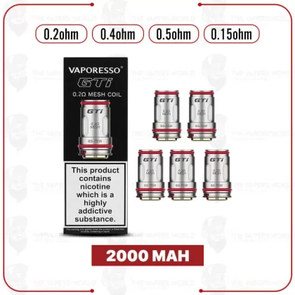 VAPORESSO GTi Replacement Coils – 5PK - Dual Mesh 0.4 Ohms, Dual Mesh 0.2 Ohms