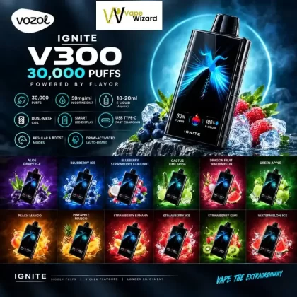 Ignite V300 30000 Puffs Disposable Vape 50mg - Aloe Grape Ice, Blueberry Ice; 10PCS-1BOX, 1PCS-1PACK (6158AC) (6158AC)