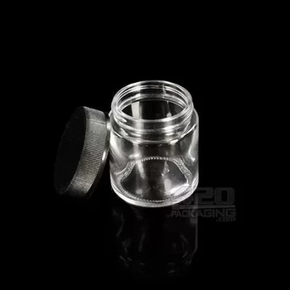 Child Resistant | Straight Sided Clear Glass Jars with Black Cap | 53mm – 3oz – 150 Count