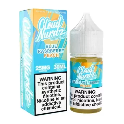 Cloud Nurdz Salts Iced Peach Blue Razz Synthetic Nicotine 30ml E-Juice