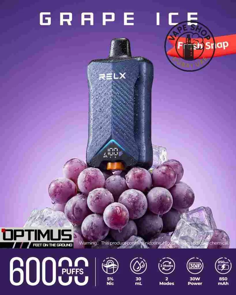 RELX Optimus 60000 Puffs Disposable Vape 50mg in the UAE - 10PCS-1BOX, 1PCS-1PACK; Blueberry Ice, Grape Ice - Image 3