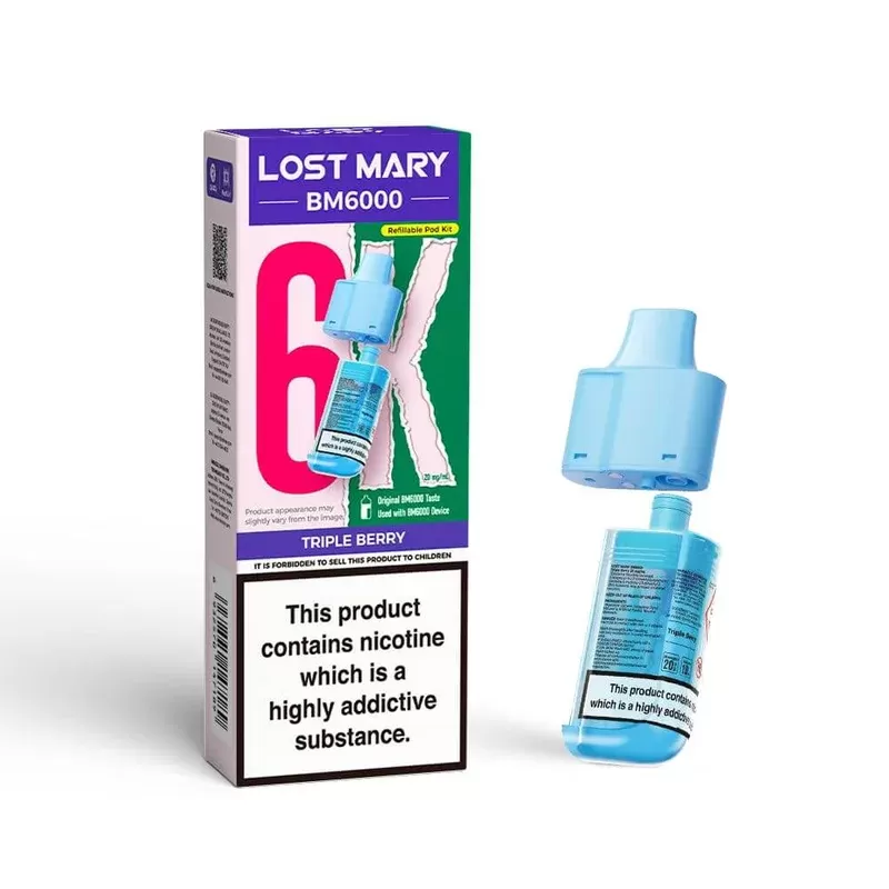 Lost Mary BM6000 Refill Pack - Select Pre-filled Pod Flavour#Banana Volcano>Blackberry Ice>Blueberry Sour Raspberry>Cherry Cola>Double Apple>Grape>Hawaii Sunrise>Miami Mint>Pineapple Ice>Str