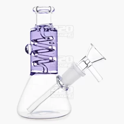 Glycerin Coil Mini Beaker Water Pipe | 5in Long – Glass – Purple - Vape Store