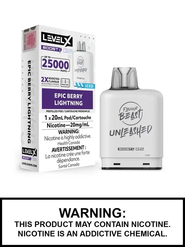 Epic Berry Lightning Iced Flavour Beast Unleashed Level X Boost G2 Pods
