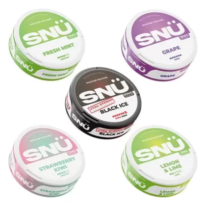 SNÜ NICOTINE POUCHES 20 PACK - Flavour#STRAWBERRY KIWI>TRIPLE MANGO>LEMON LIME>FRESH MINT>GRAPE>WATERMELON>BLACK ICE~Strength#9mg>12mg>18mg>45mg