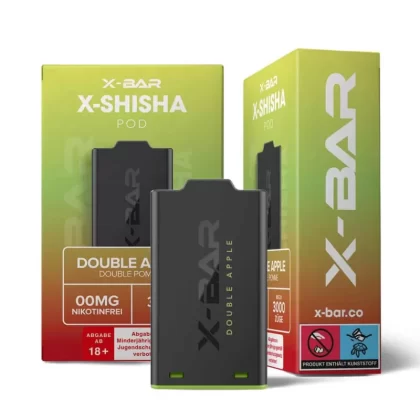 X-Bar – X-Shisha – Pod – Double Apple (0mg/ml – Nikotinfrei) - X-Bar / Propylenglykol / pflanzliches Glycerin / Aromastoffe