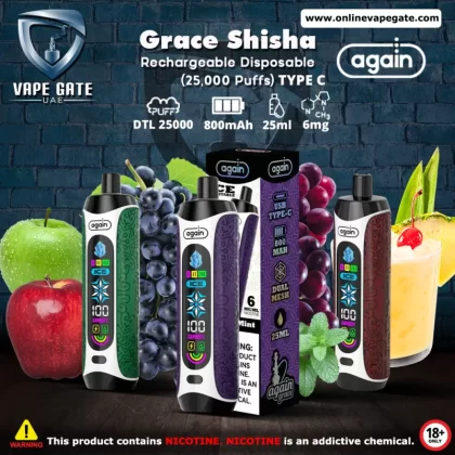 Again Grace Shisha Disposable Rechargeable Vape (25,000 Puffs) - Double Apple / 6 mg