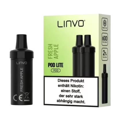 Linvo Pod Lite Cartridge – Fresh Apple Prefilled Liquid – 2er Pack - Linvo Pod Lite / Apfel / Propylenglykol / pflanzliches Glycerin / Aromastoffe / Nikotin / ca. 600 / 20mg/ml
