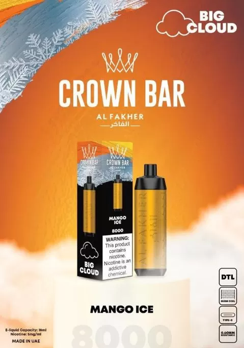 Al Fakher - Crown Bar Disposable Vape (8,000 Puffs) - Blueberry Gum / 5 mg - Image 3