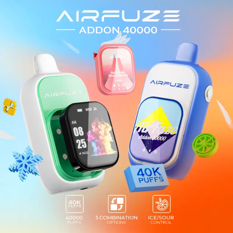 AIRFUZE Addon 40K Disposable Device - 40000 Puffs - Addon w/ Art Patch (10% Chance to Win Smartwatch) / Straw Kiwi Watermelon (Ice Control)