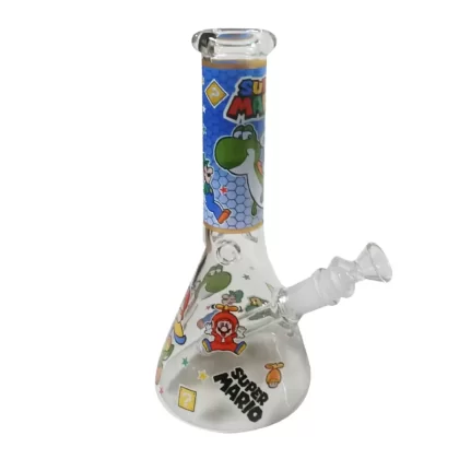 Waterpipe – Clear Glass with Super Mario Print – H25cm - Vape Product, Vape Product