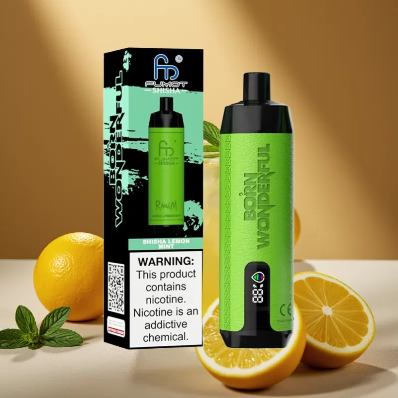 RandM Fumot Shisha 10000 Puffs Disposable Vape with LED Indicator & Type-C Port – Lemon Mint - Image 2