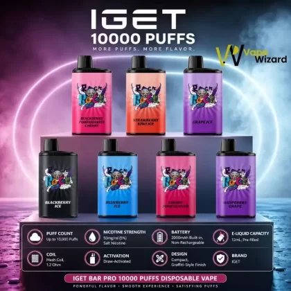 IGET Bar Pro 10000 Puffs Disposable Vape - Blackberry Ice, Blackberry Pomegranate Cherry