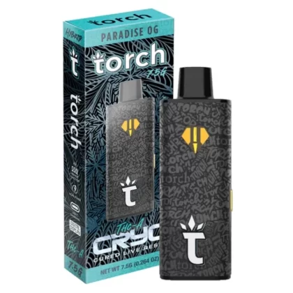 Torch Cryo Live Resin THC-A Vaporizer – 7500mg - Strain#Cake Bomb (I)>Blue Guava (S)>Paradise OG (H)>Lemon Cream (S)>Rose Gold Runtz (H)>Grape Gelato (I)>Jupiter Jack (S)>Green Apple Skunk (