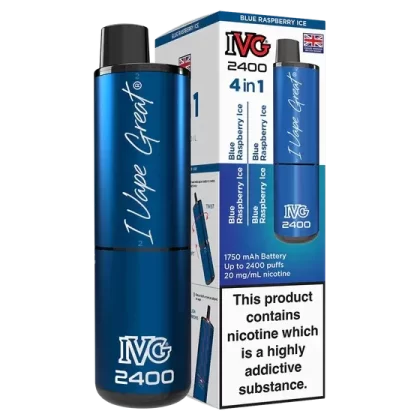 IVG 2400 Blue Raspberry Ice Disposable Vape Bar – 2400 Puffs 4 in 1 – 3 for £25!