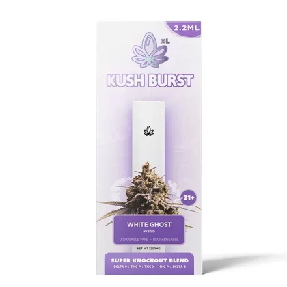 Super Knockout THC Vape Pen with Delta 9 + THC-P + THC-X + HHC- P + Delta 8 – White Ghost – Kush Burst