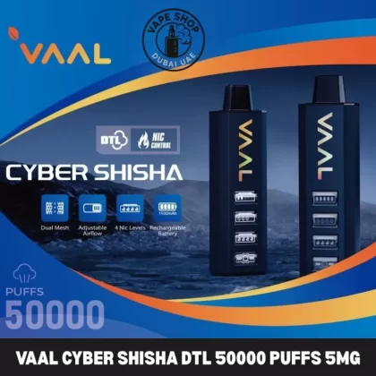 Vaal Cyber Shisha DTL 50000 Puffs 5mg Nicotine In Dubai - Vape Product, BOX OF 5 PCS; Blue Razz Lemonade, Blueberry Ice (77C44E)